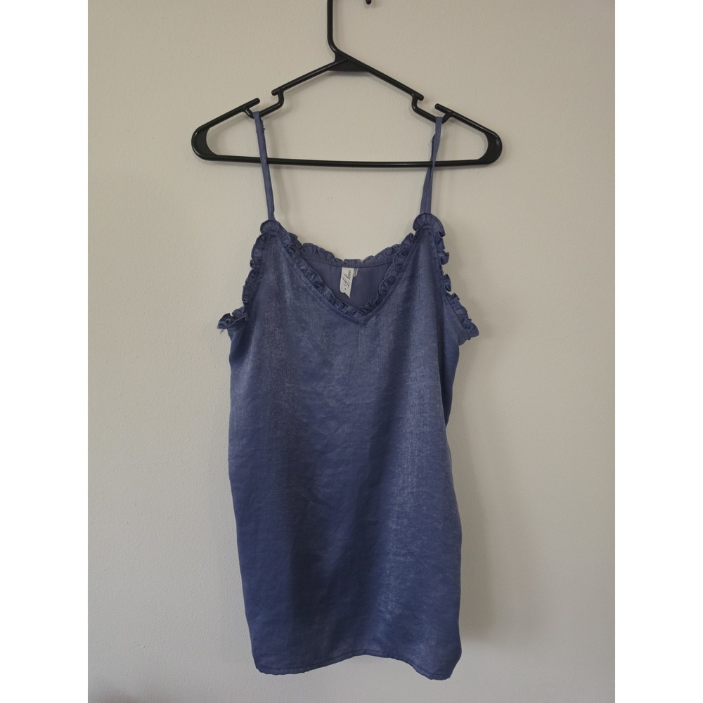 L Love Spaghetti Strap Frayed Blue Camisole Tank Top Size Medium Women's